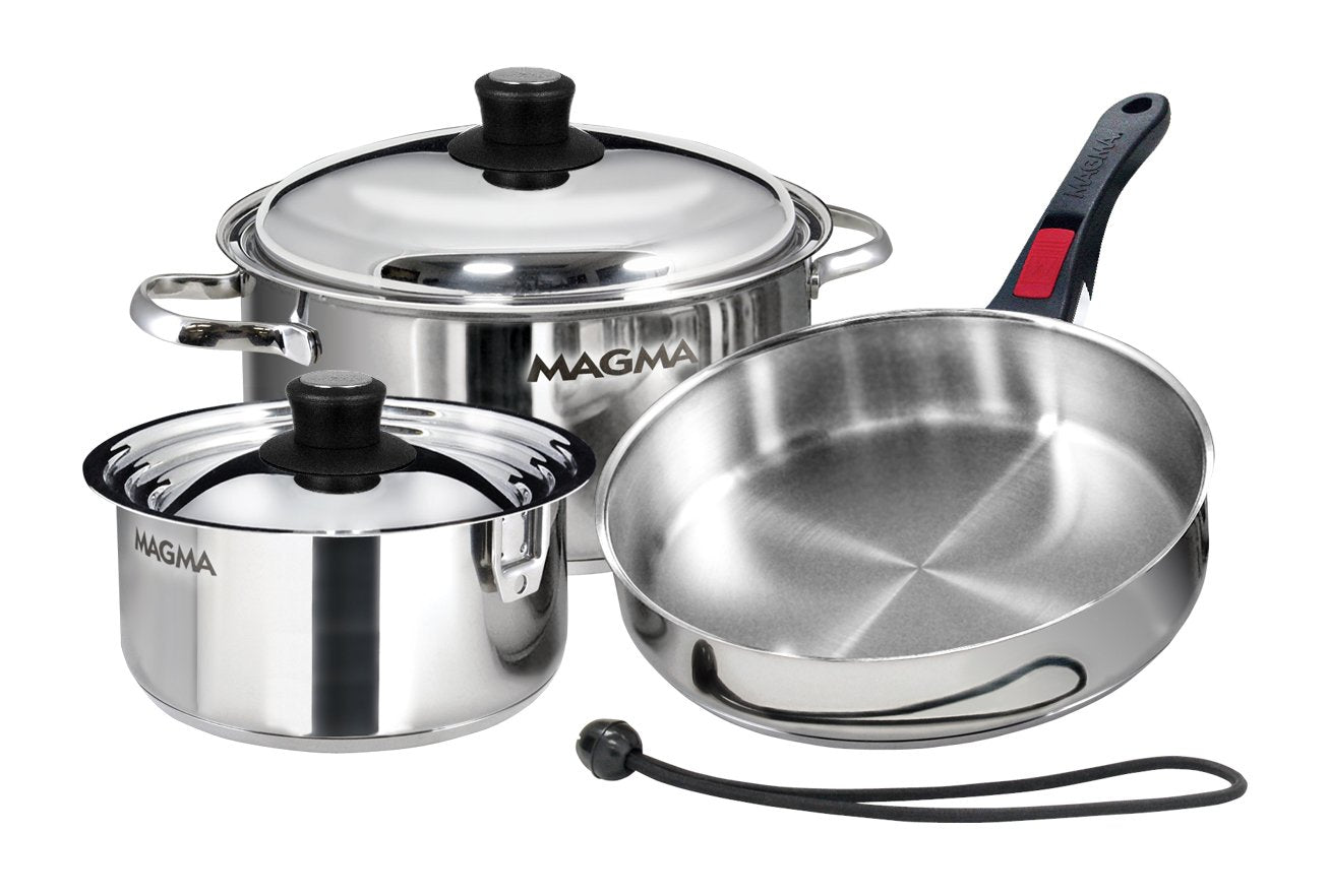 Magma Nesting 7-Piece Induction Compatible Cookware - Stainless Steel  Exterior & Slate Black Ceramica Non-Stick Interior