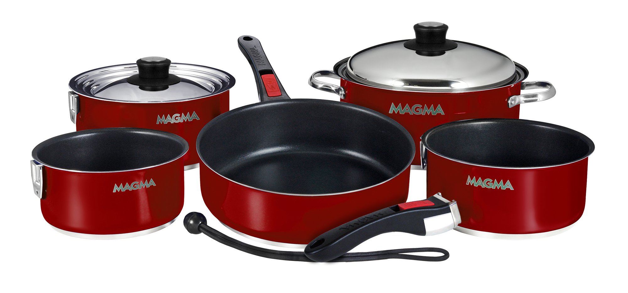 Magma Ceramica Non-Stick 10 Piece Induction Compatible Nesting Cookware Set, Red