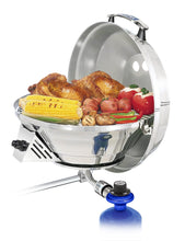 Load image into Gallery viewer, Original Marine Kettle grill and stove rail mounted with grilled chicken and vegetables
