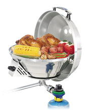 Load image into Gallery viewer, Original Marine Kettle grill and stove rail mounted with grilled chicken and vegetables
