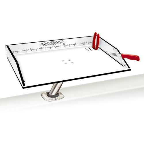 rod holder mounted bait/fillet table with pliers and fillet knife